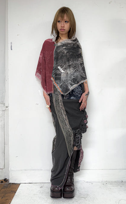 Multi ways screen-print wool silk scarf