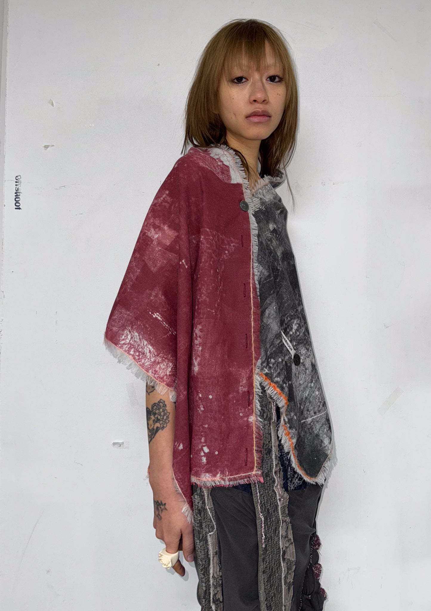 Multi ways screen-print wool silk scarf