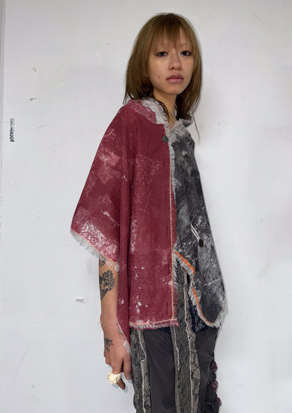 Multi ways screen-print wool silk scarf