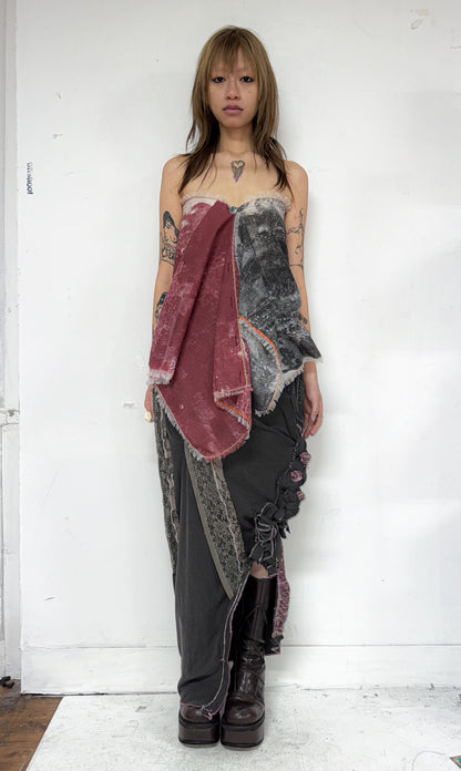 Multi ways screen-print wool silk scarf