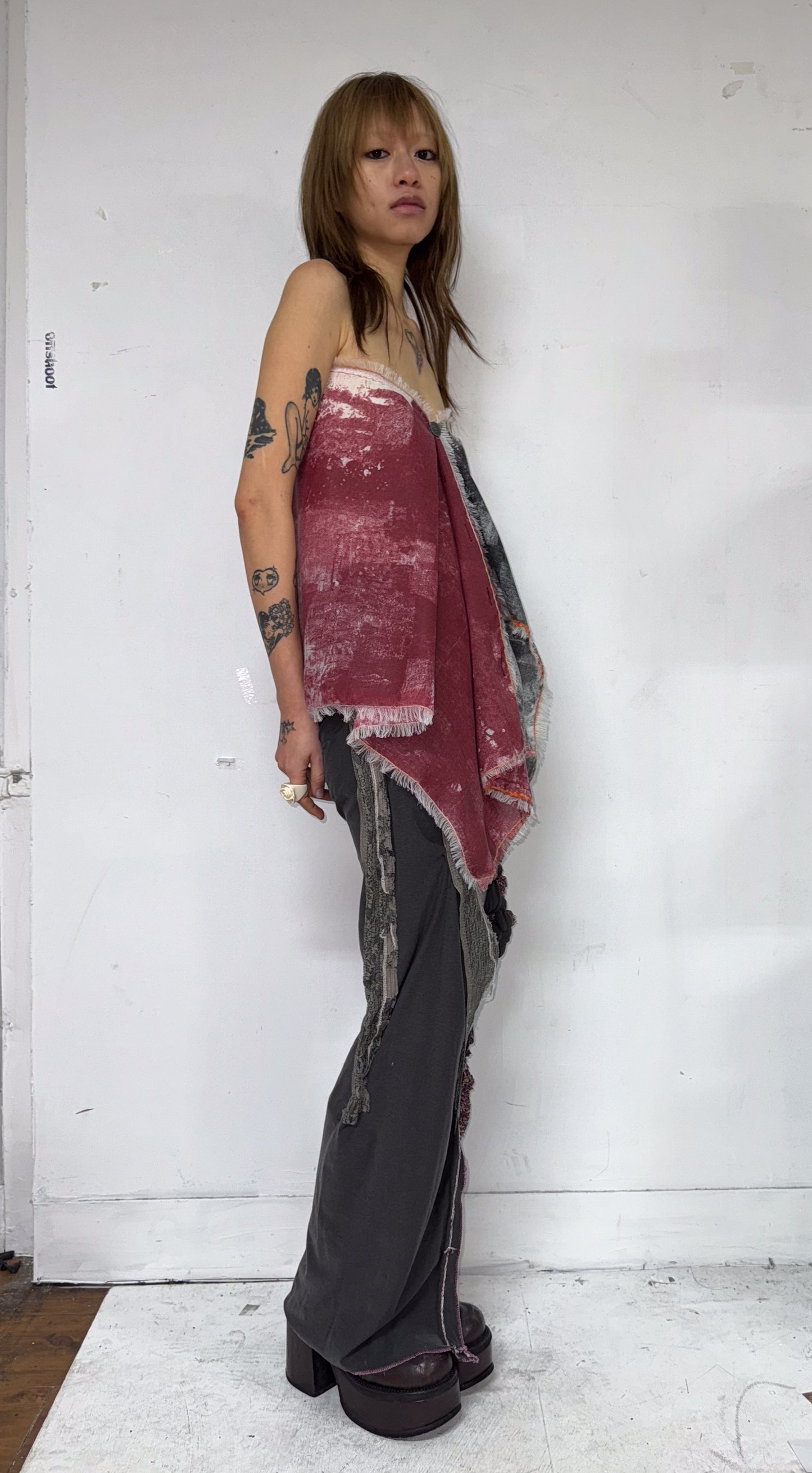 Multi ways screen-print wool silk scarf