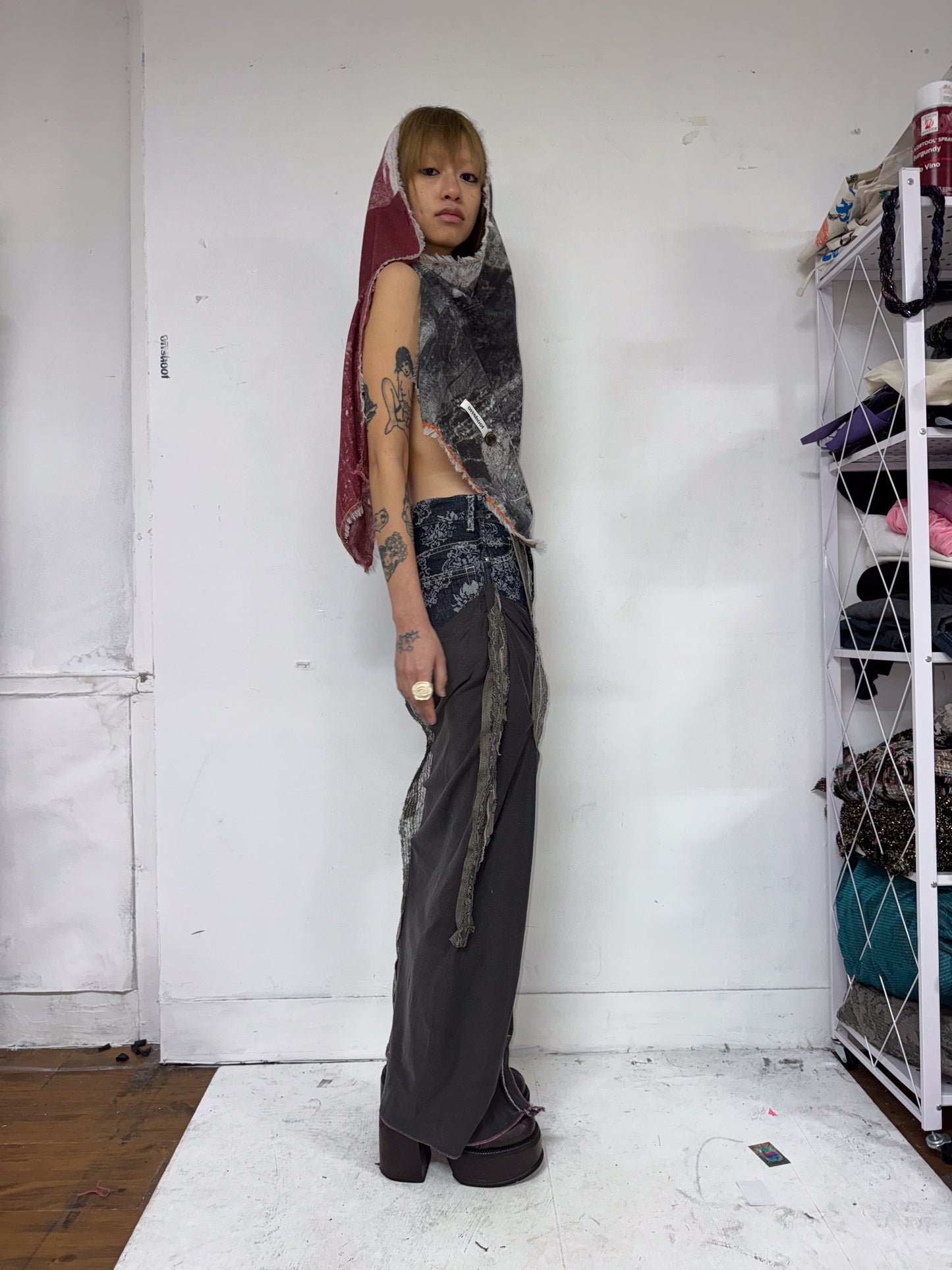 Multi ways screen-print wool silk scarf