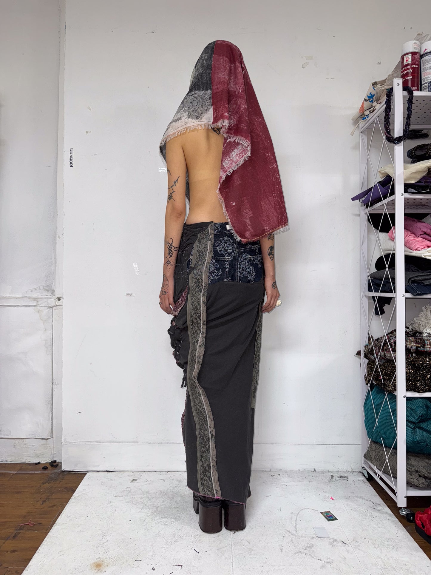 Multi ways screen-print wool silk scarf