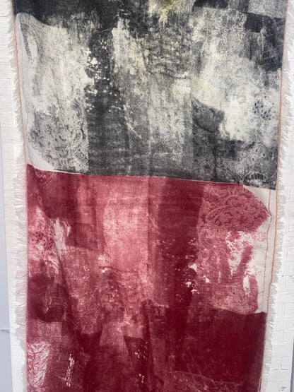 Multi ways screen-print wool silk scarf