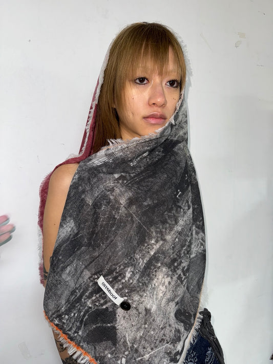 Multi ways screen-print wool silk scarf